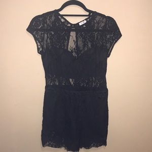 Black lace open back romper